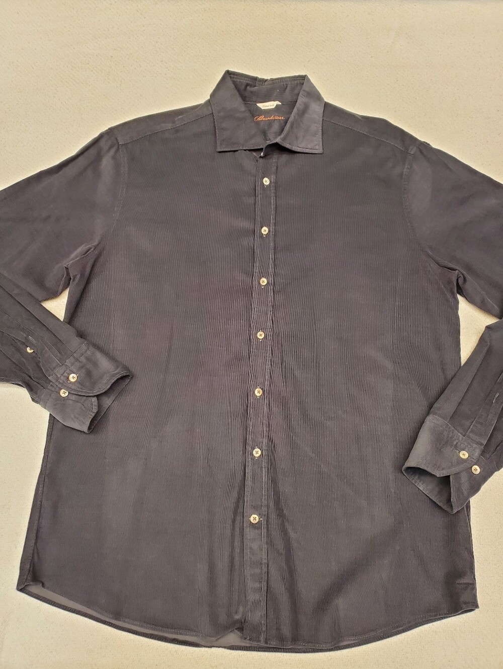 Stenstroms Fitted Body Cotton Corduroy Dress Shirt L Charcoal Gray Sweden